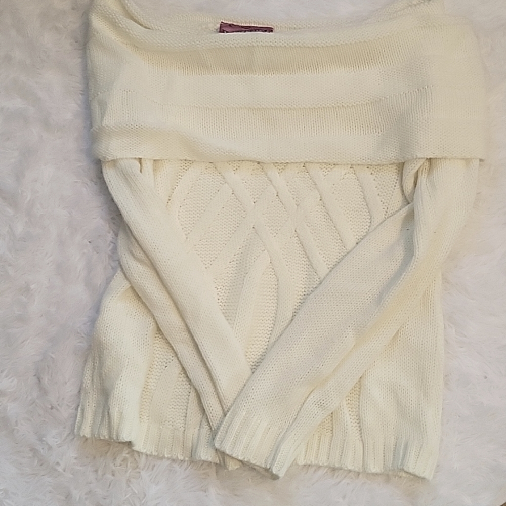 Off the shoulder white sweater